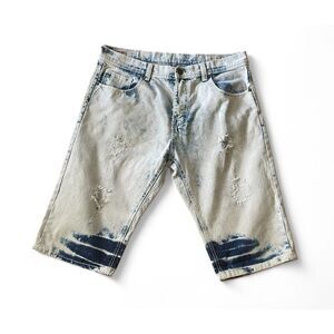 Attitude Gold Men's Shorts Brooklyn Fit Blue Slim Distressed Size 36 Great Cond.